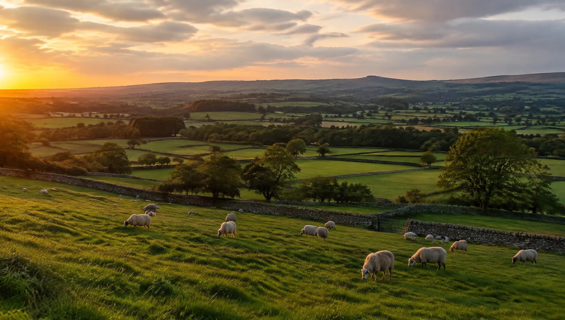 British countryside with sheep grazing