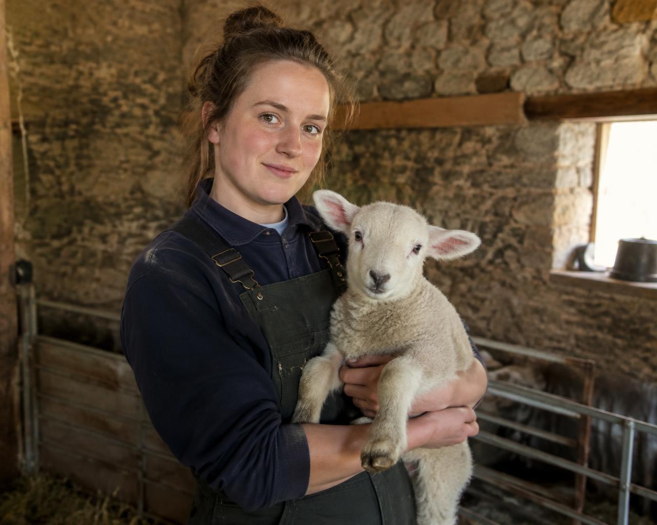 Young farmer holding a lamb
